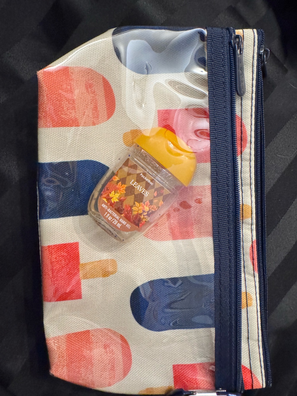 thirty-one Popsicle Print Clear Clip Pouch in Navy, Coral and Yellow NWT